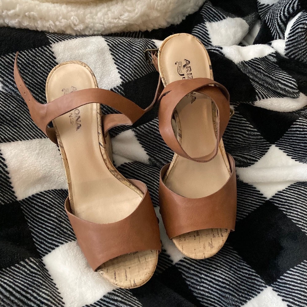 Cognac Wedge Sandals Size 6
